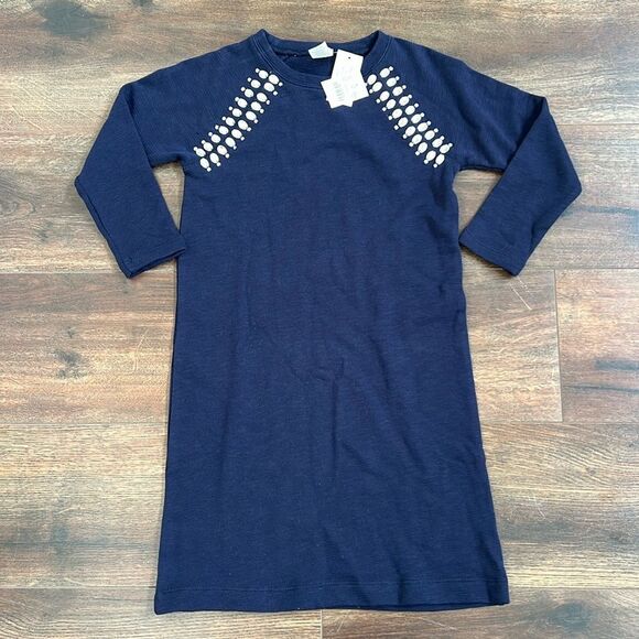 Crewcuts Girls Navy Blue Sweater Dress Size 10 Rhinestones Long Sleeve Jewels - Picture 1 of 6